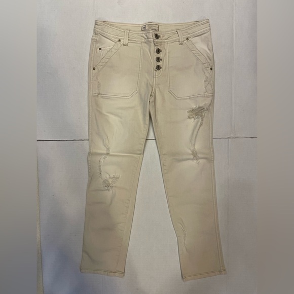 Free People Beige Distressed Jeans Size 4. - Picture 1 of 7